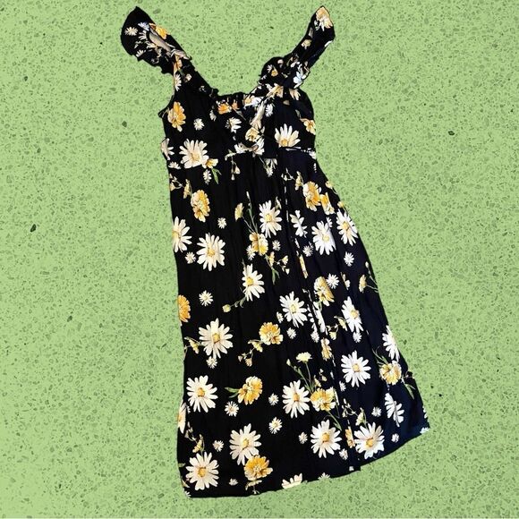Patrons of Peace black midi wrap sundress daisy floral ruffles - Picture 11 of 15